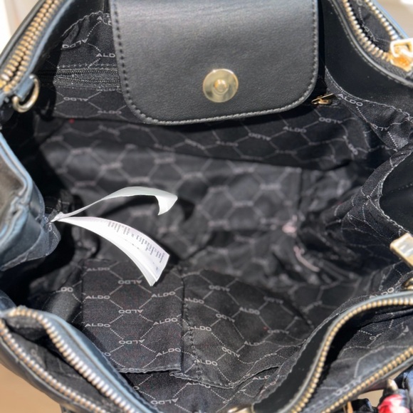 ALDO Black Quilted Shoulder Bag with Floral Scarf - Picture 10 of 14